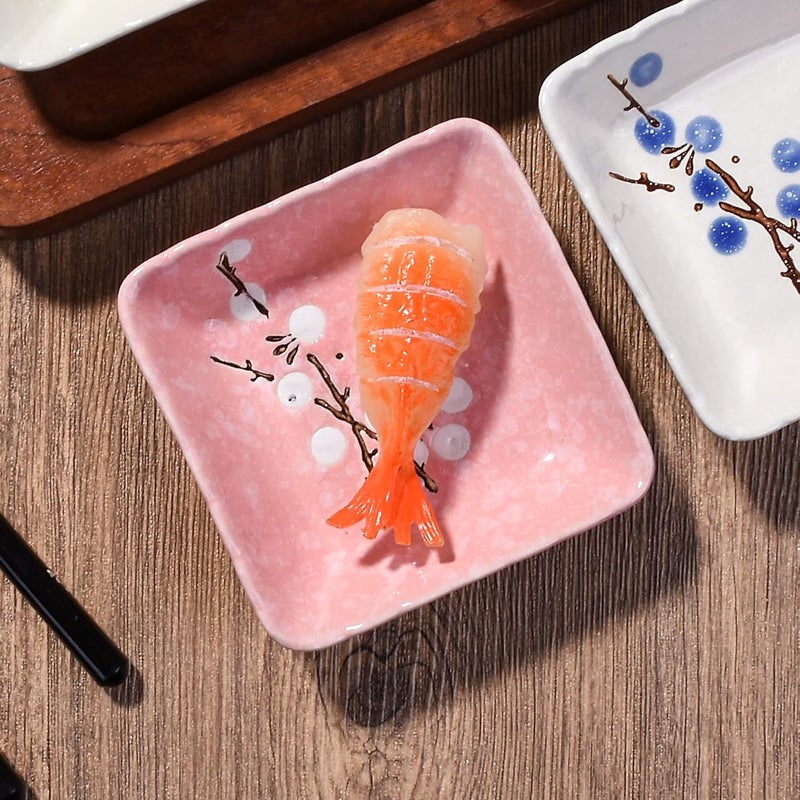 LMRLCS Ceramic Japanese Sauce Dish Set of 4 Creative Seasoning Sauce Dish Square Soy Sauce Dish Sushi Dish Bone Sauce Dish Suitable for BBQ Side Dishes Soy Sauce Microwave and Dishwasher Safe - Image 2
